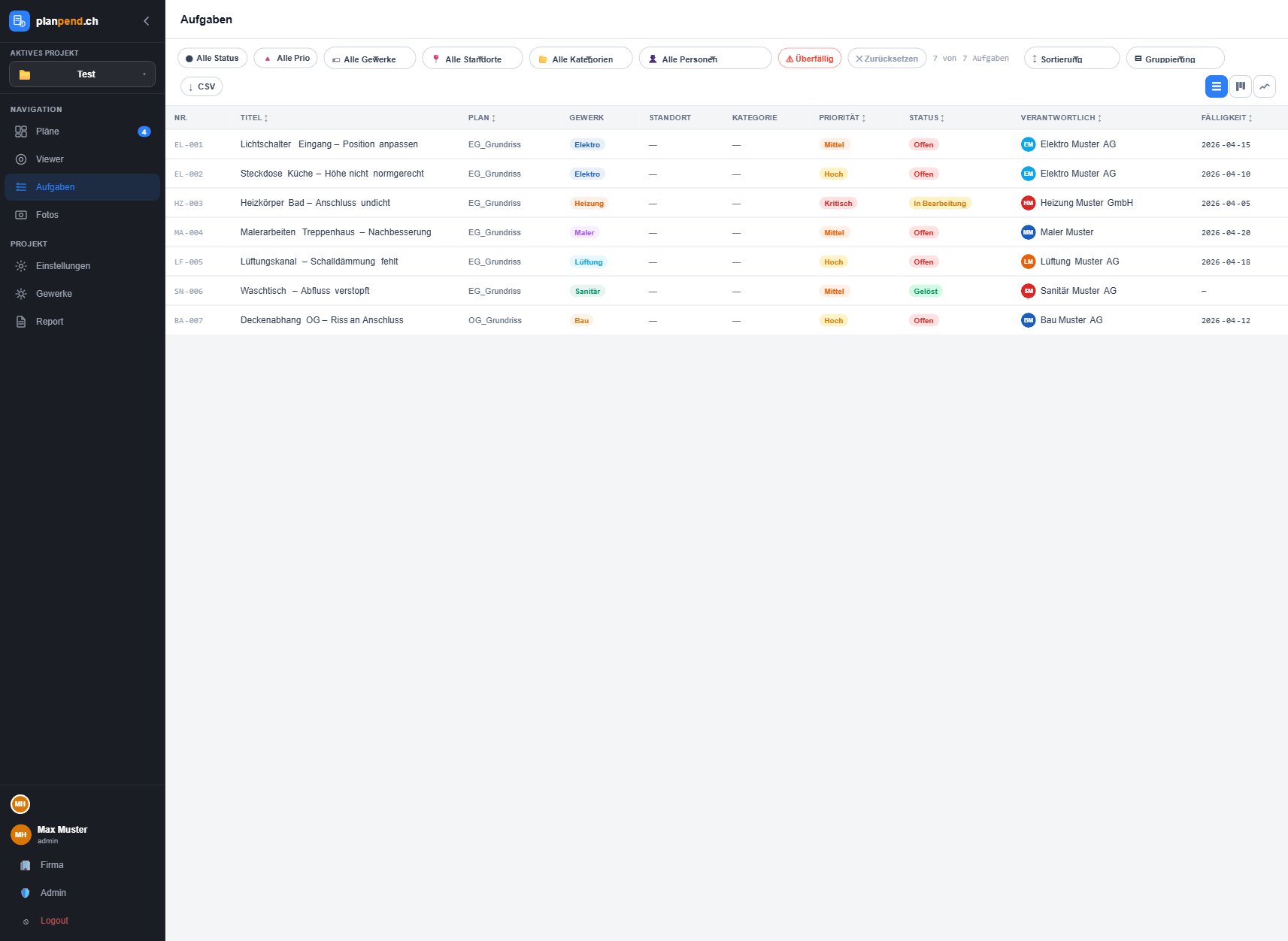 Filter- und Suchfunktion