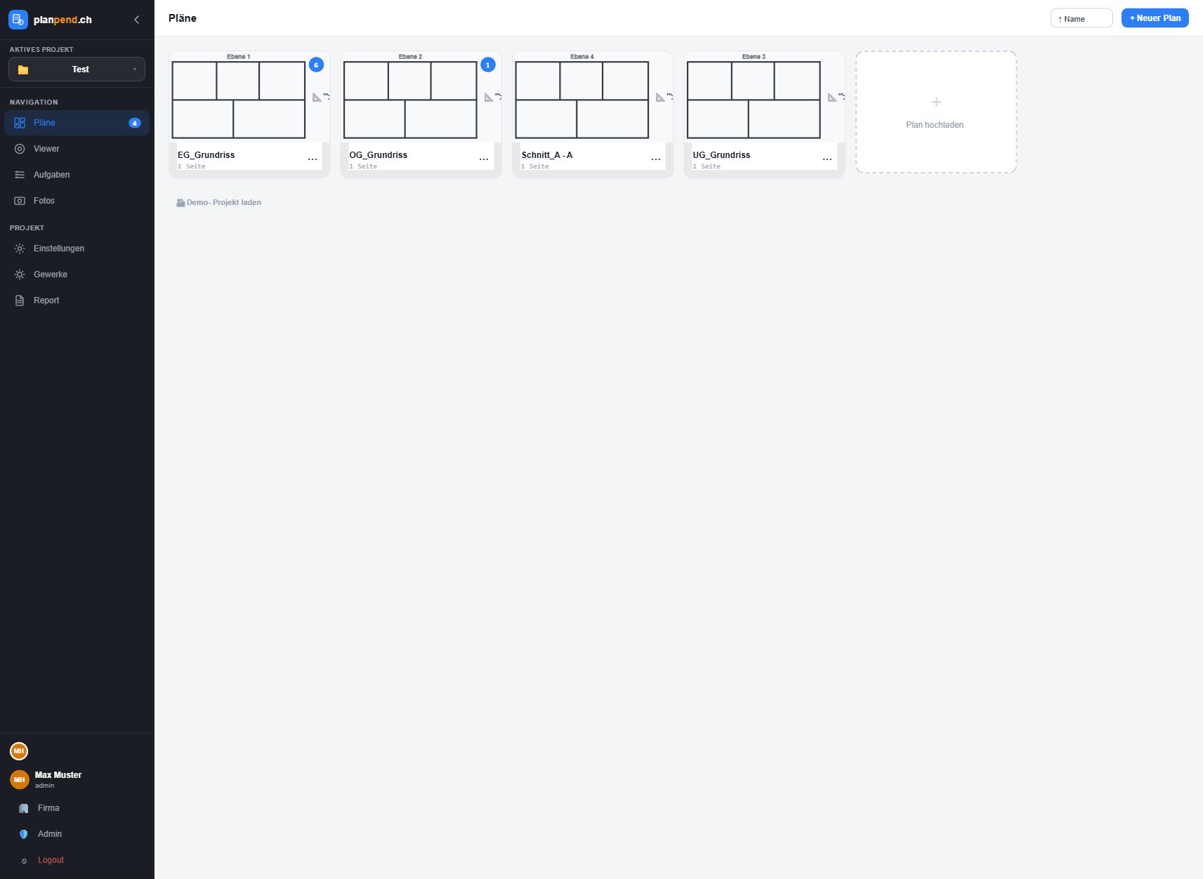 Pläne-Übersicht mit Grundrissen